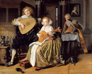 En ung mand der spiller en Theorbo og en ung kvinde der spiller en cittern, ca. 1630-32